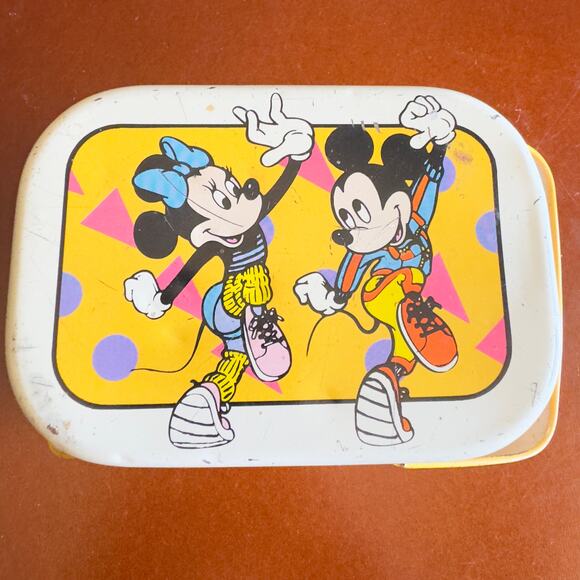 Vintage Walt Disney Mickey & Minnie Mouse Exercise Tin Box With Lid & Handles - Picture 2 of 12